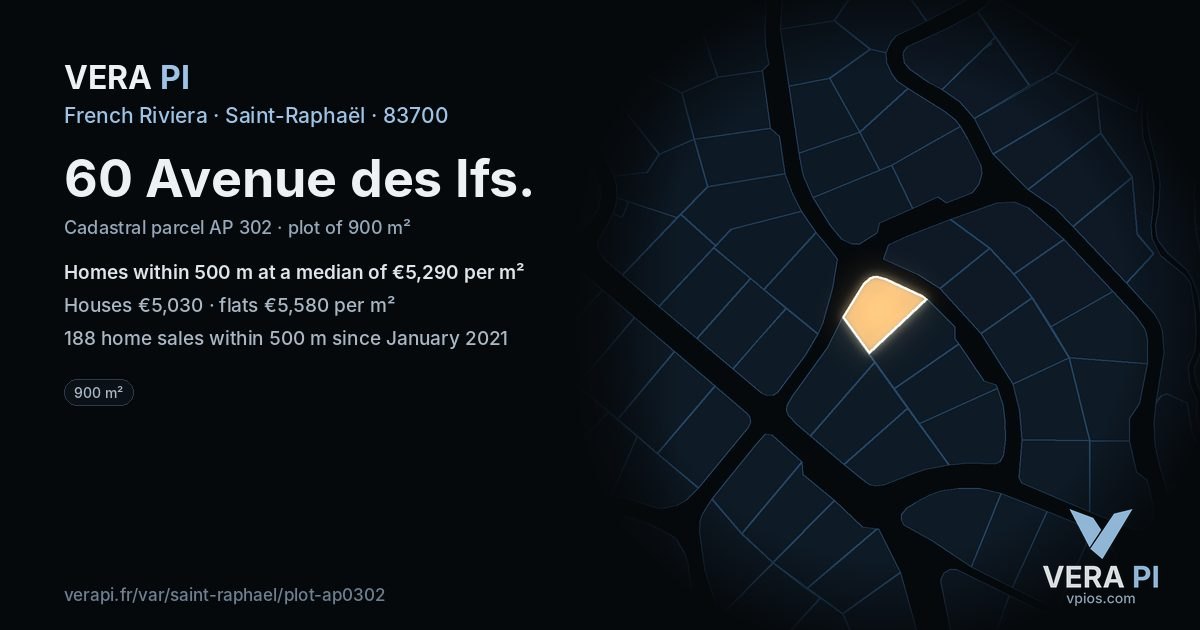 60 Avenue des Ifs, Saint-Raphaël at night – the plot lit, the parcels around coloured by the prices near them