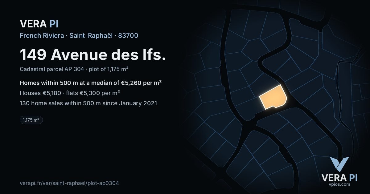 149 Avenue des Ifs, Saint-Raphaël at night – the plot lit, the parcels around coloured by the prices near them