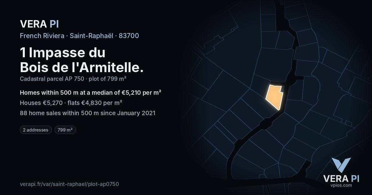 1 Impasse du Bois de l'Armitelle, Saint-Raphaël at night – the plot lit, the parcels around coloured by the prices near them
