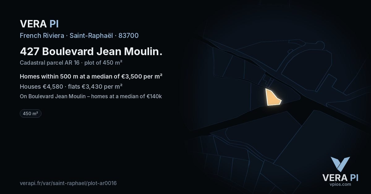 427 Boulevard Jean Moulin, Saint-Raphaël at night – the plot lit, the parcels around coloured by the prices near them