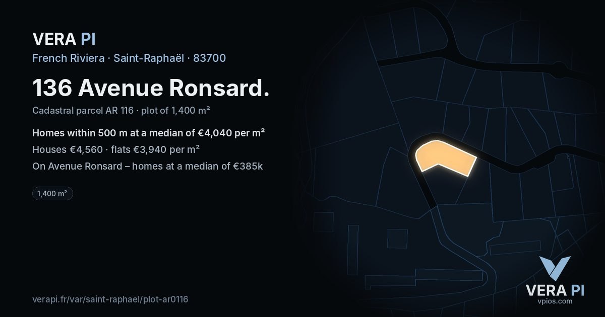 136 Avenue Ronsard, Saint-Raphaël at night – the plot lit, the parcels around coloured by the prices near them