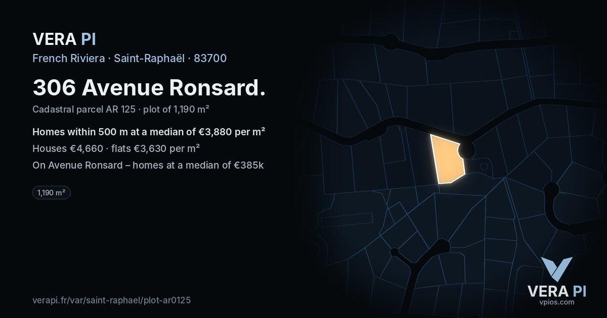 306 Avenue Ronsard, Saint-Raphaël at night – the plot lit, the parcels around coloured by the prices near them