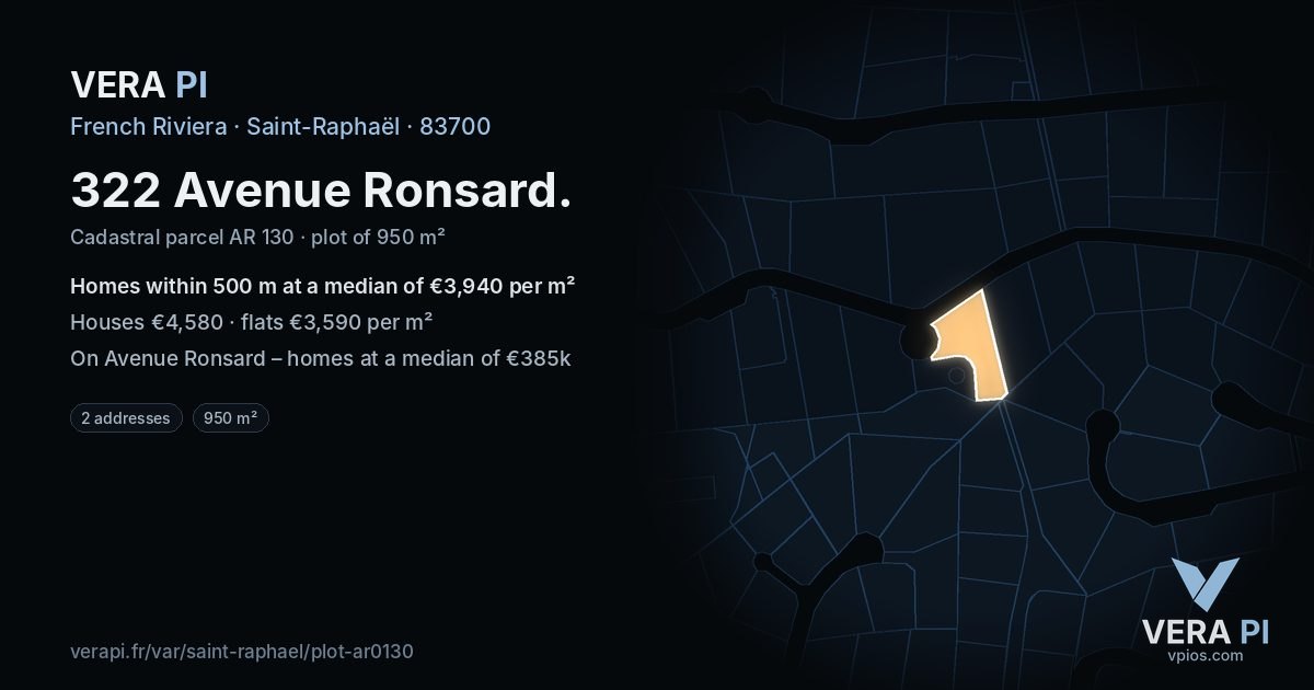 322 Avenue Ronsard, Saint-Raphaël at night – the plot lit, the parcels around coloured by the prices near them