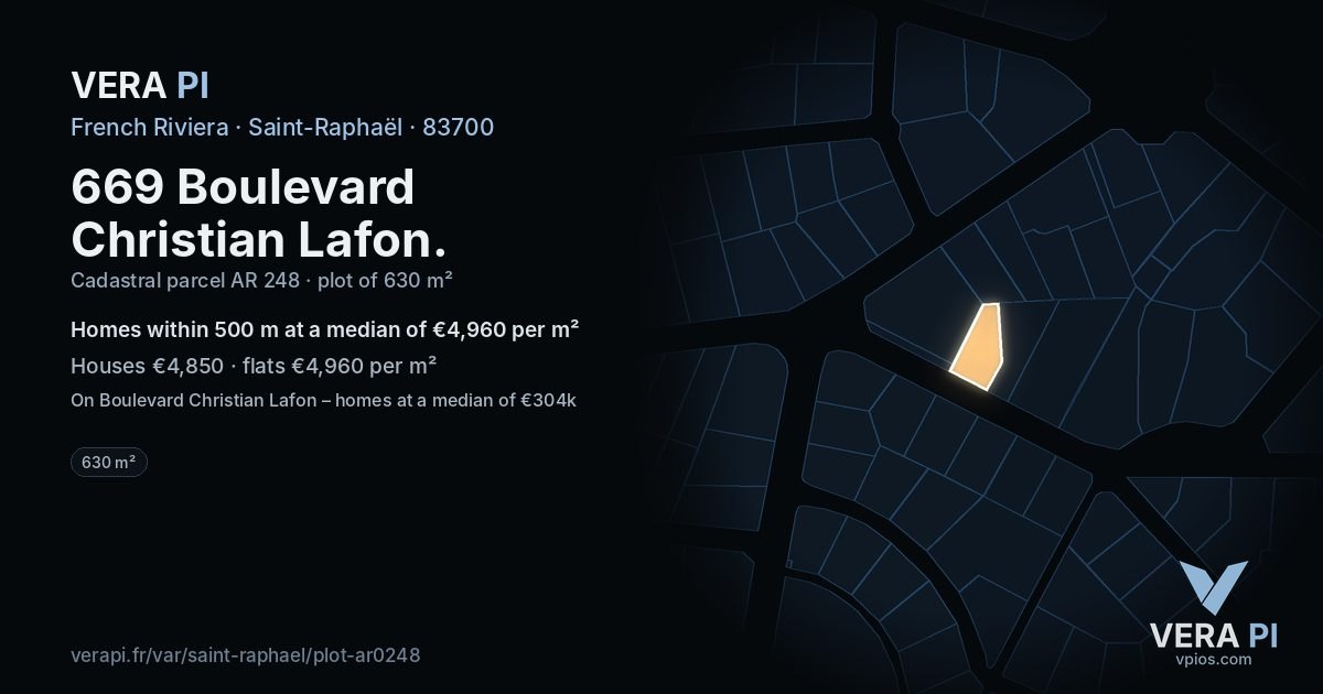 669 Boulevard Christian Lafon, Saint-Raphaël at night – the plot lit, the parcels around coloured by the prices near them