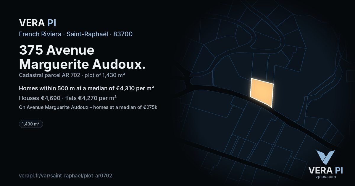375 Avenue Marguerite Audoux, Saint-Raphaël at night – the plot lit, the parcels around coloured by the prices near them