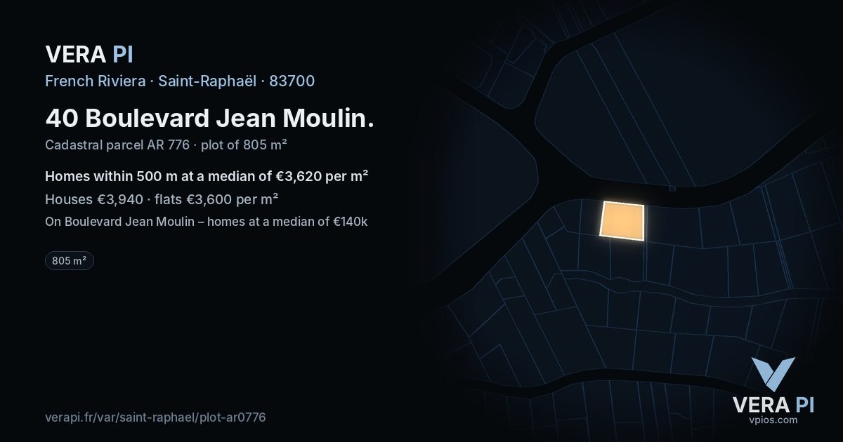 40 Boulevard Jean Moulin, Saint-Raphaël at night – the plot lit, the parcels around coloured by the prices near them