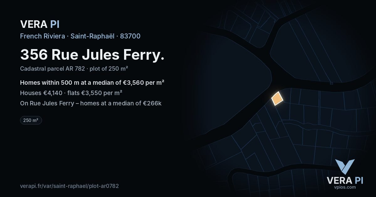 356 Rue Jules Ferry, Saint-Raphaël at night – the plot lit, the parcels around coloured by the prices near them