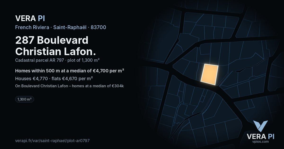 287 Boulevard Christian Lafon, Saint-Raphaël at night – the plot lit, the parcels around coloured by the prices near them