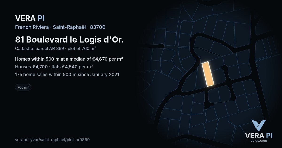 81 Boulevard le Logis d'Or, Saint-Raphaël at night – the plot lit, the parcels around coloured by the prices near them