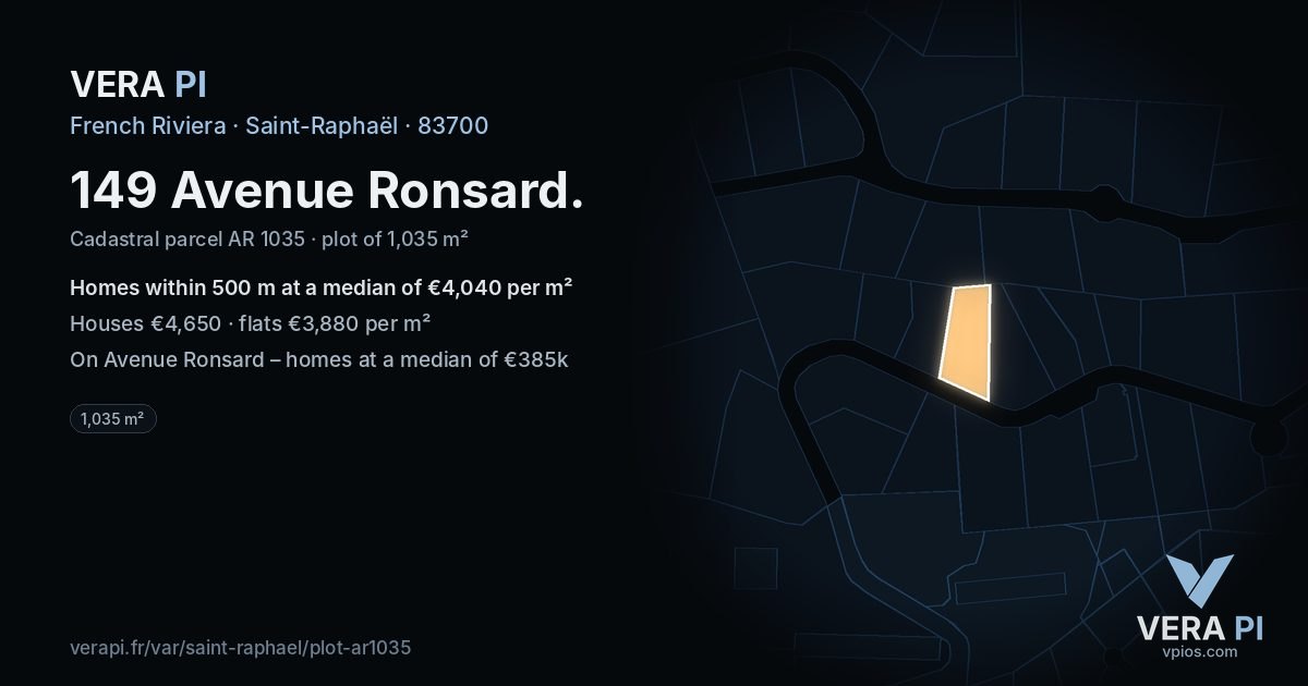 149 Avenue Ronsard, Saint-Raphaël at night – the plot lit, the parcels around coloured by the prices near them