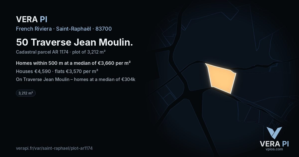 50 Traverse Jean Moulin, Saint-Raphaël at night – the plot lit, the parcels around coloured by the prices near them