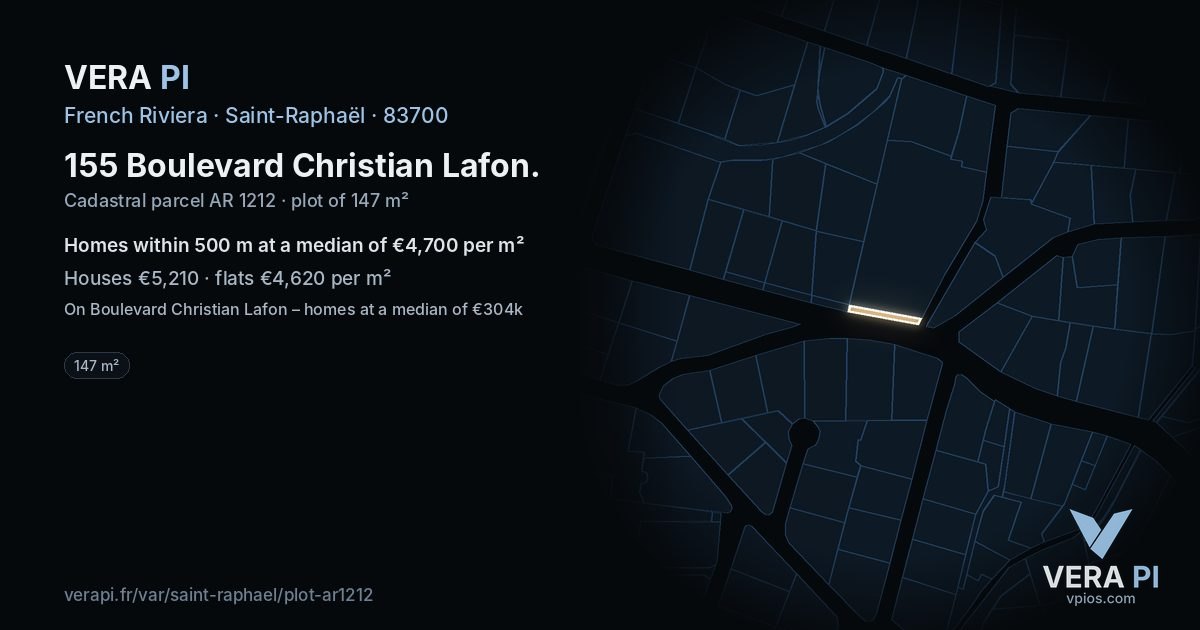155 Boulevard Christian Lafon, Saint-Raphaël at night – the plot lit, the parcels around coloured by the prices near them