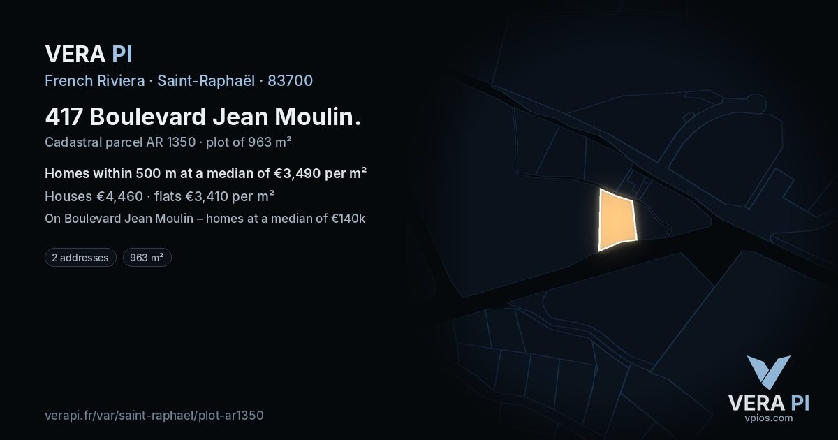 417 Boulevard Jean Moulin, Saint-Raphaël at night – the plot lit, the parcels around coloured by the prices near them