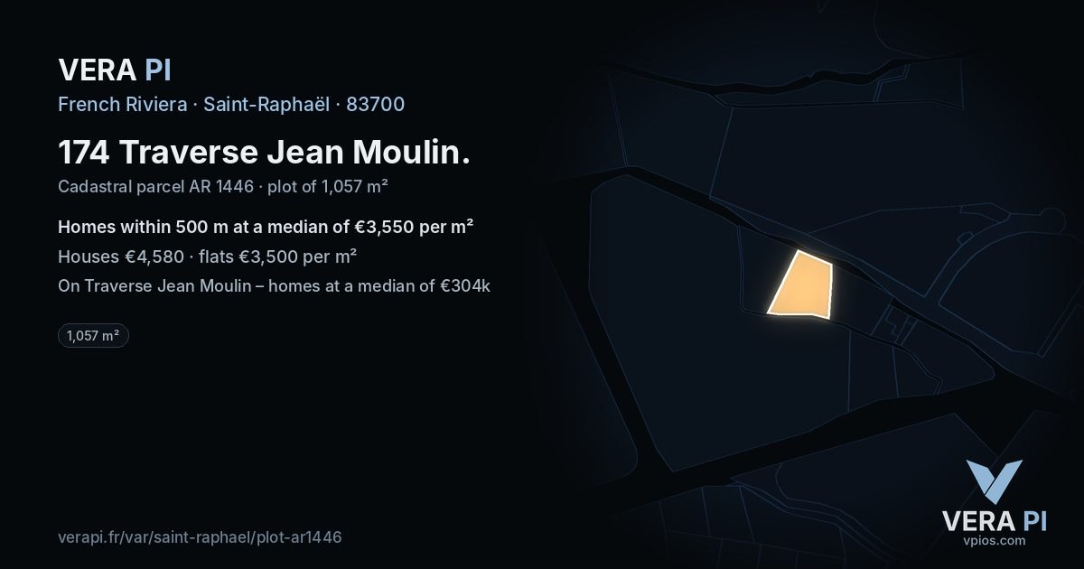 174 Traverse Jean Moulin, Saint-Raphaël at night – the plot lit, the parcels around coloured by the prices near them