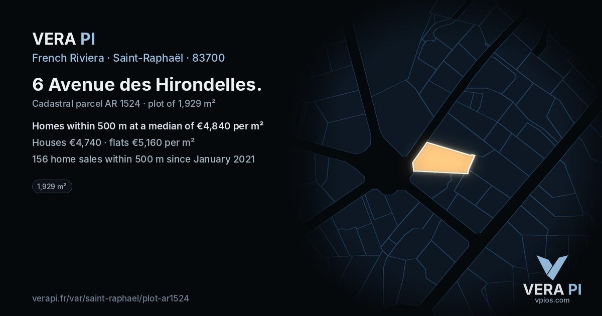 6 Avenue des Hirondelles, Saint-Raphaël at night – the plot lit, the parcels around coloured by the prices near them