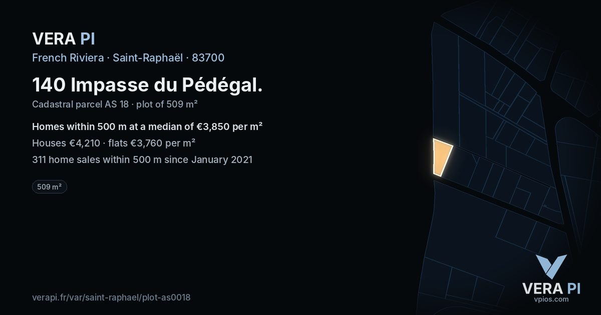 140 Impasse du Pédégal, Saint-Raphaël at night – the plot lit, the parcels around coloured by the prices near them