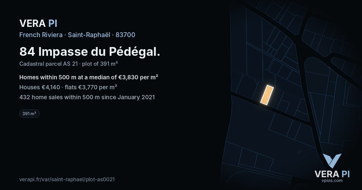84 Impasse du Pédégal, Saint-Raphaël at night – the plot lit, the parcels around coloured by the prices near them