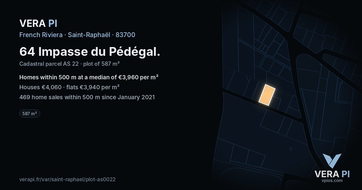 64 Impasse du Pédégal, Saint-Raphaël at night – the plot lit, the parcels around coloured by the prices near them
