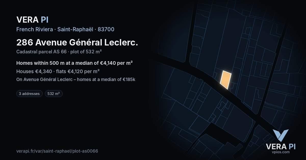 286 Avenue Général Leclerc, Saint-Raphaël at night – the plot lit, the parcels around coloured by the prices near them