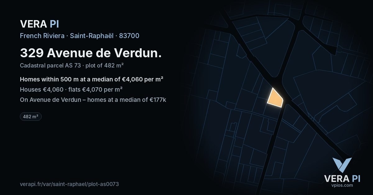 329 Avenue de Verdun, Saint-Raphaël at night – the plot lit, the parcels around coloured by the prices near them
