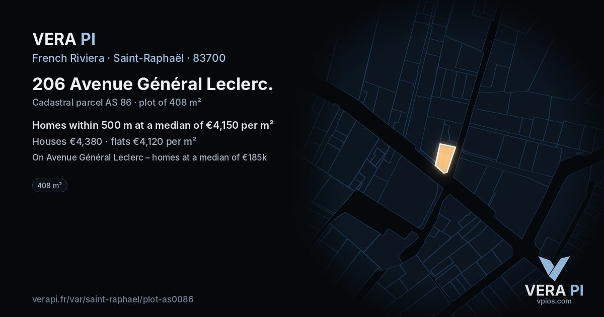 206 Avenue Général Leclerc, Saint-Raphaël at night – the plot lit, the parcels around coloured by the prices near them
