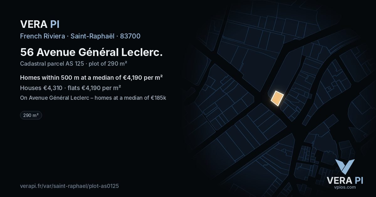 56 Avenue Général Leclerc, Saint-Raphaël at night – the plot lit, the parcels around coloured by the prices near them