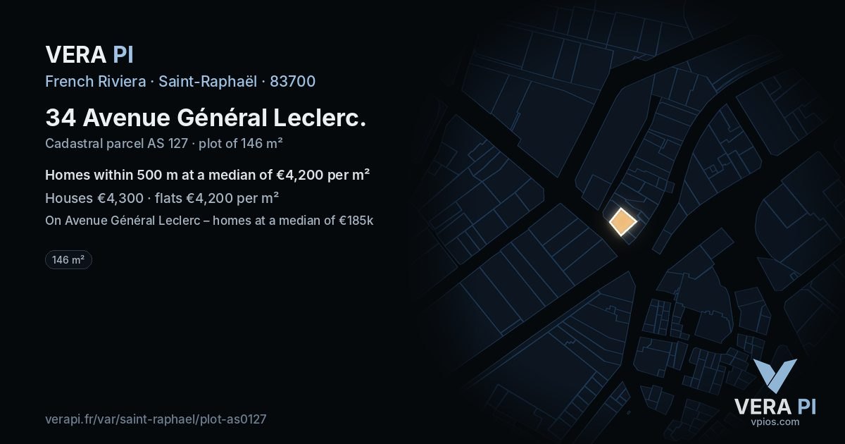 34 Avenue Général Leclerc, Saint-Raphaël at night – the plot lit, the parcels around coloured by the prices near them
