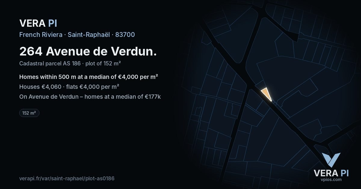 264 Avenue de Verdun, Saint-Raphaël at night – the plot lit, the parcels around coloured by the prices near them
