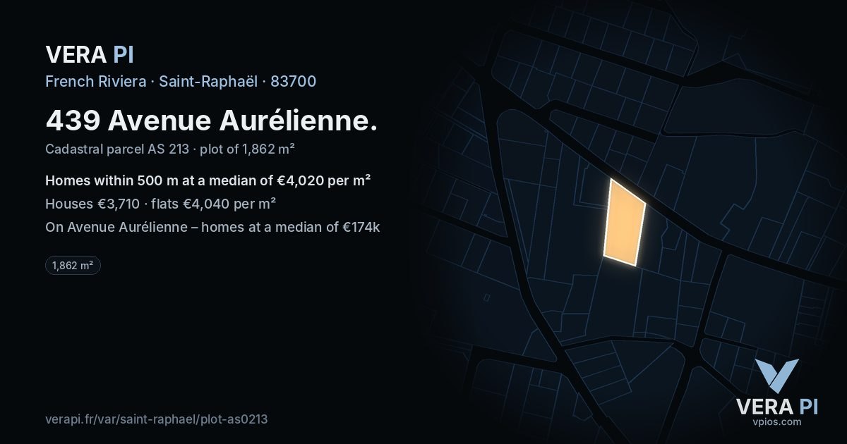 439 Avenue Aurélienne, Saint-Raphaël at night – the plot lit, the parcels around coloured by the prices near them