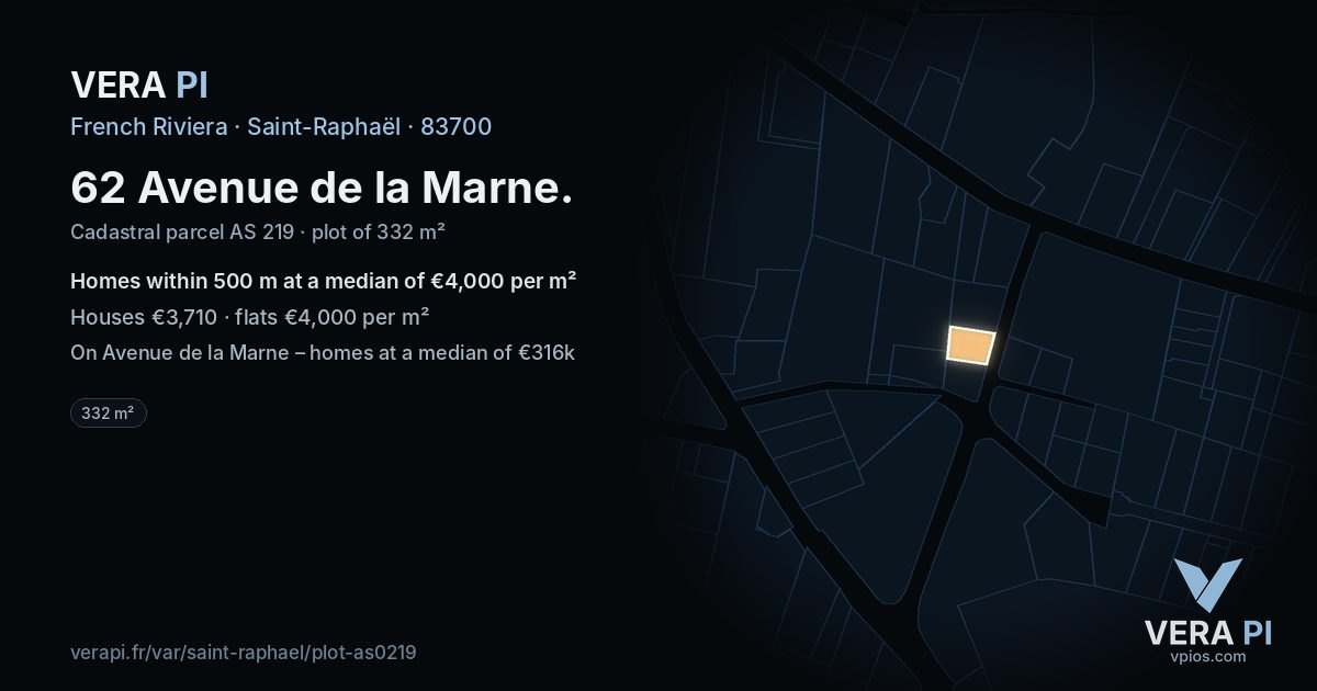62 Avenue de la Marne, Saint-Raphaël at night – the plot lit, the parcels around coloured by the prices near them