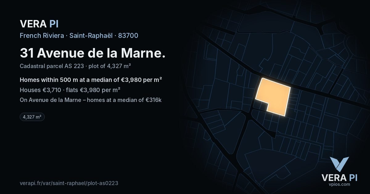 31 Avenue de la Marne, Saint-Raphaël at night – the plot lit, the parcels around coloured by the prices near them