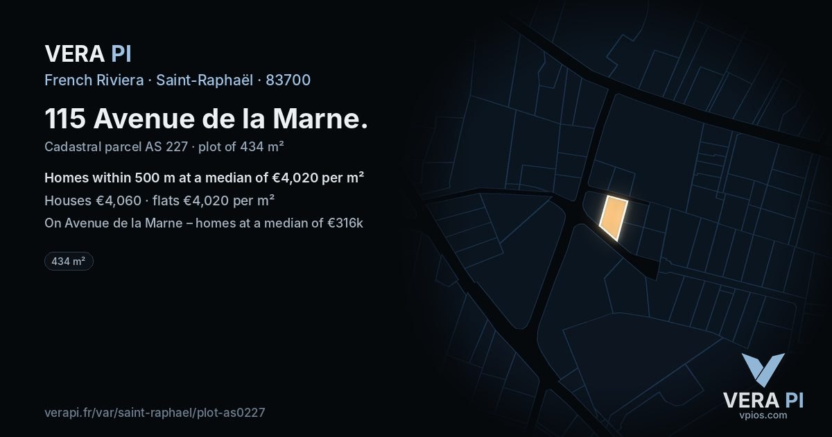 115 Avenue de la Marne, Saint-Raphaël at night – the plot lit, the parcels around coloured by the prices near them