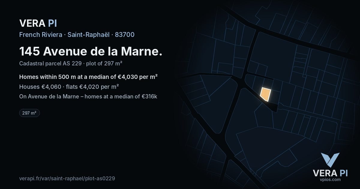 145 Avenue de la Marne, Saint-Raphaël at night – the plot lit, the parcels around coloured by the prices near them