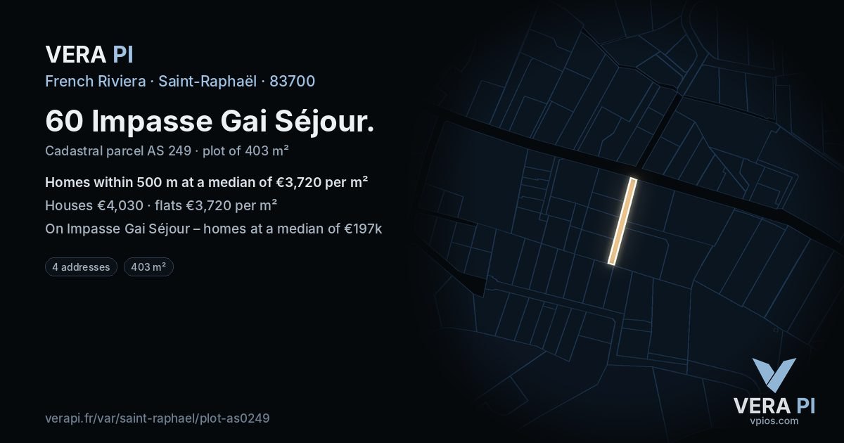 60 Impasse Gai Séjour, Saint-Raphaël at night – the plot lit, the parcels around coloured by the prices near them