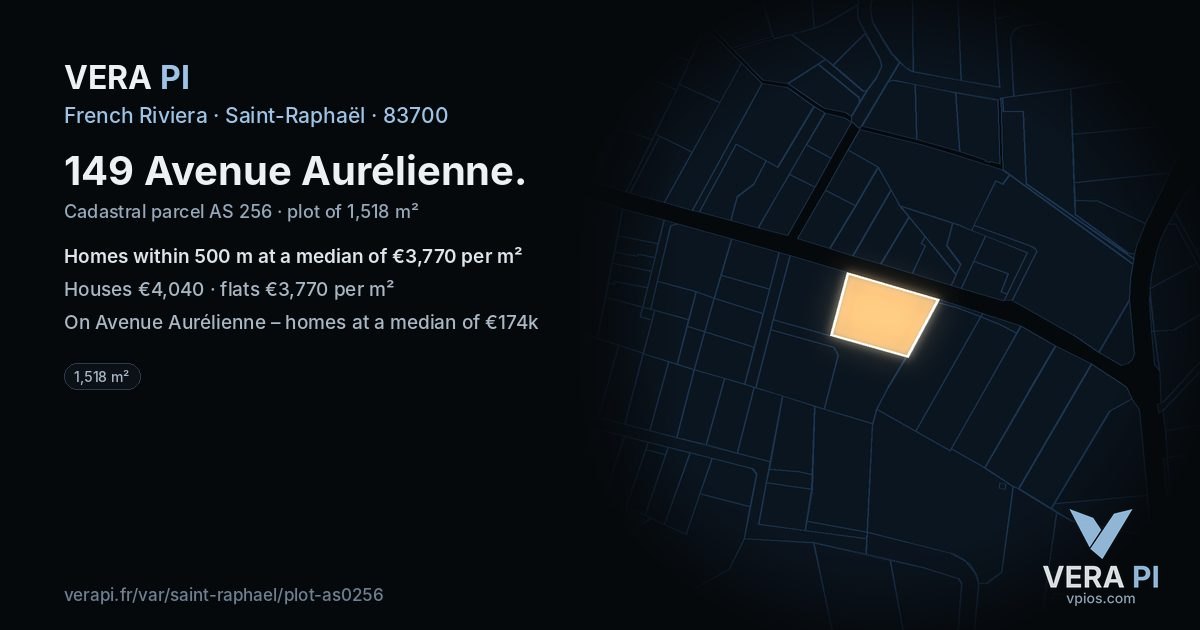 149 Avenue Aurélienne, Saint-Raphaël at night – the plot lit, the parcels around coloured by the prices near them