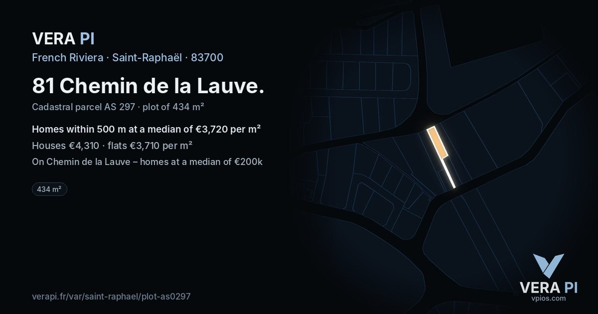 81 Chemin de la Lauve, Saint-Raphaël at night – the plot lit, the parcels around coloured by the prices near them