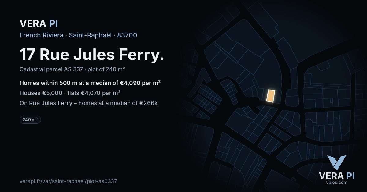17 Rue Jules Ferry, Saint-Raphaël at night – the plot lit, the parcels around coloured by the prices near them