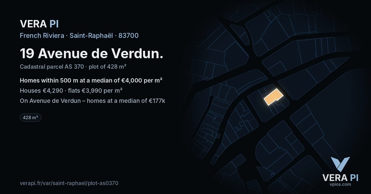19 Avenue de Verdun, Saint-Raphaël at night – the plot lit, the parcels around coloured by the prices near them