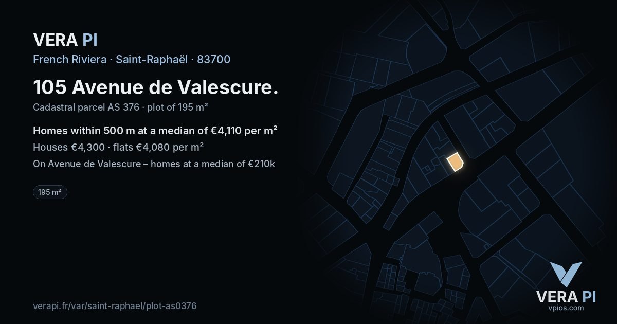 105 Avenue de Valescure, Saint-Raphaël at night – the plot lit, the parcels around coloured by the prices near them