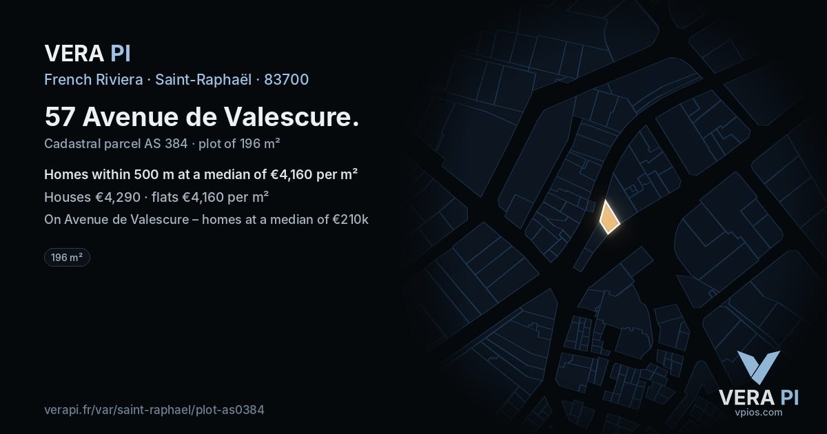 57 Avenue de Valescure, Saint-Raphaël at night – the plot lit, the parcels around coloured by the prices near them