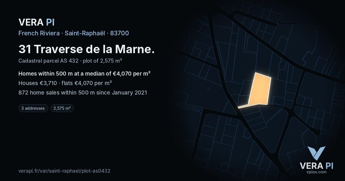 31 Traverse de la Marne, Saint-Raphaël at night – the plot lit, the parcels around coloured by the prices near them