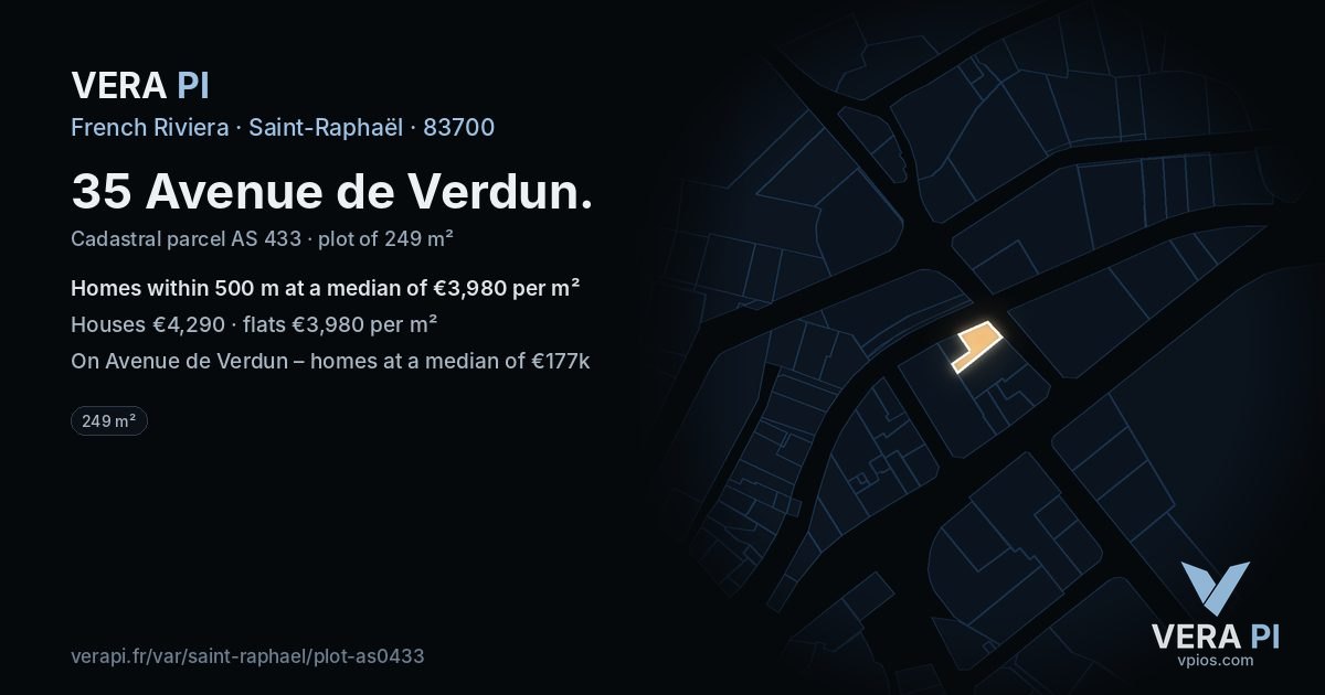 35 Avenue de Verdun, Saint-Raphaël at night – the plot lit, the parcels around coloured by the prices near them