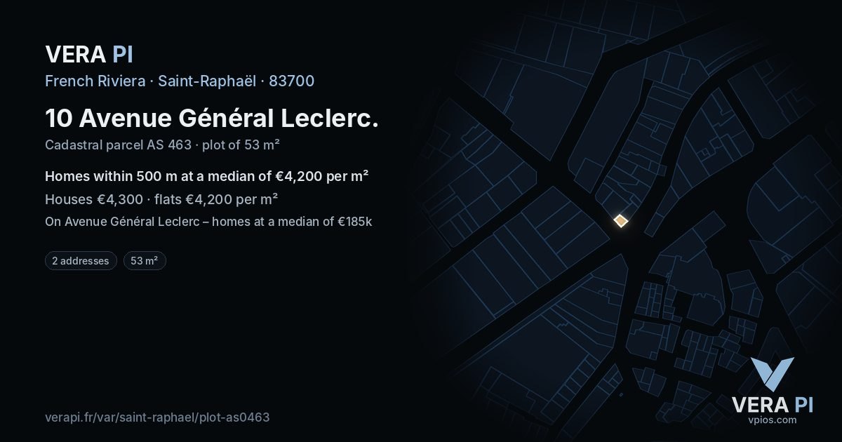 10 Avenue Général Leclerc, Saint-Raphaël at night – the plot lit, the parcels around coloured by the prices near them