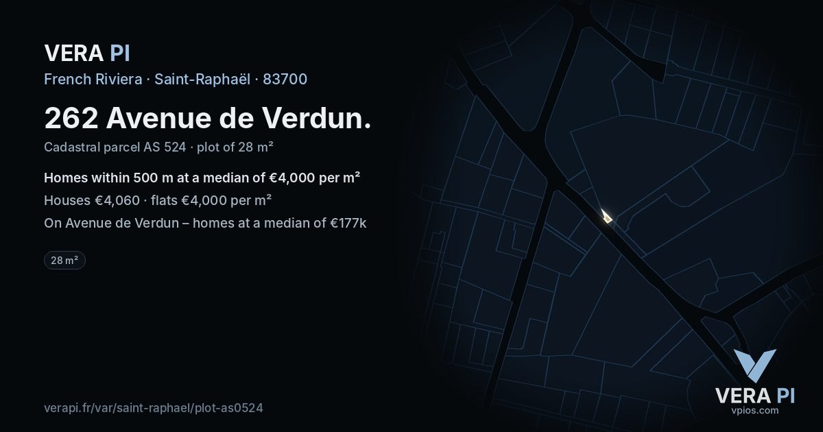 262 Avenue de Verdun, Saint-Raphaël at night – the plot lit, the parcels around coloured by the prices near them