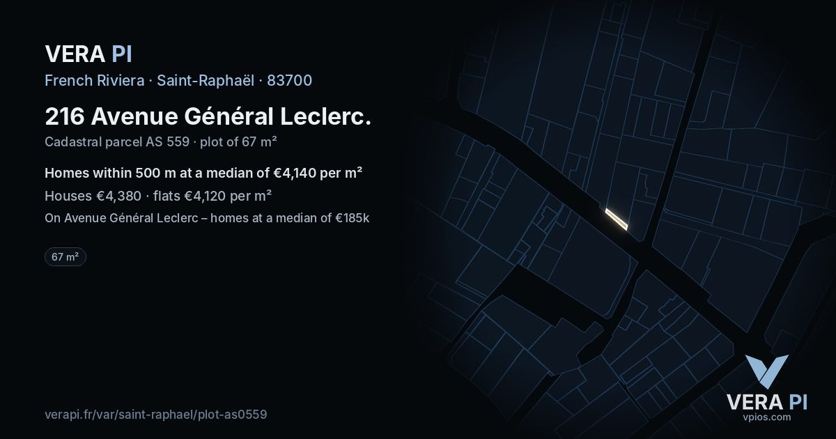 216 Avenue Général Leclerc, Saint-Raphaël at night – the plot lit, the parcels around coloured by the prices near them