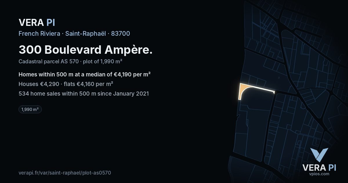 300 Boulevard Ampère, Saint-Raphaël at night – the plot lit, the parcels around coloured by the prices near them