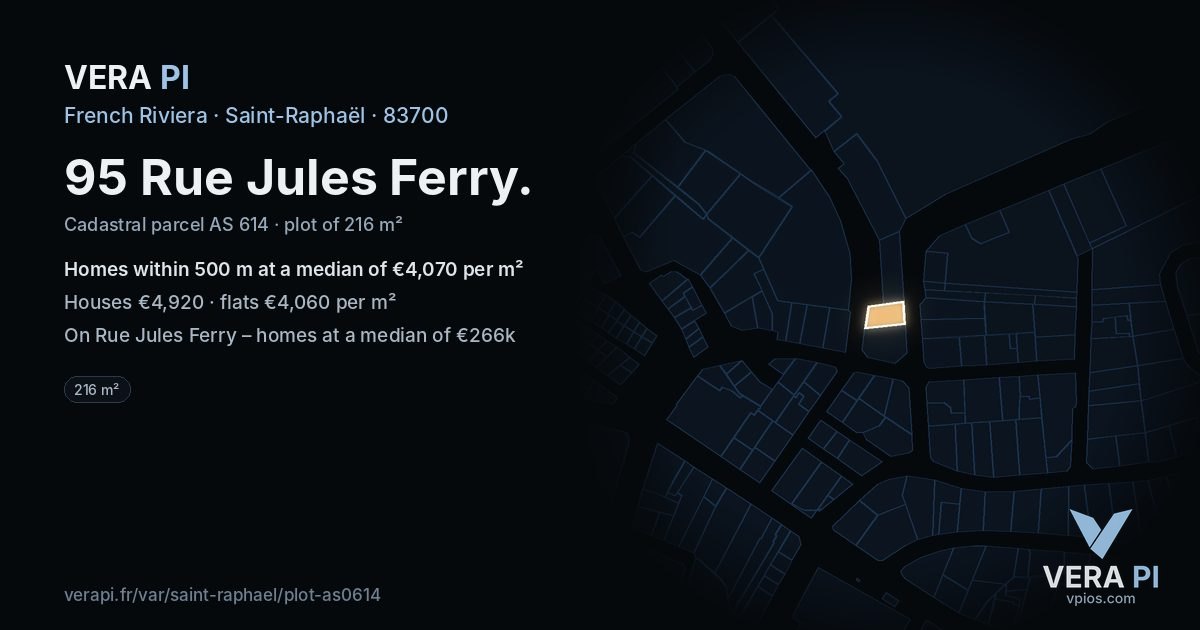 95 Rue Jules Ferry, Saint-Raphaël at night – the plot lit, the parcels around coloured by the prices near them