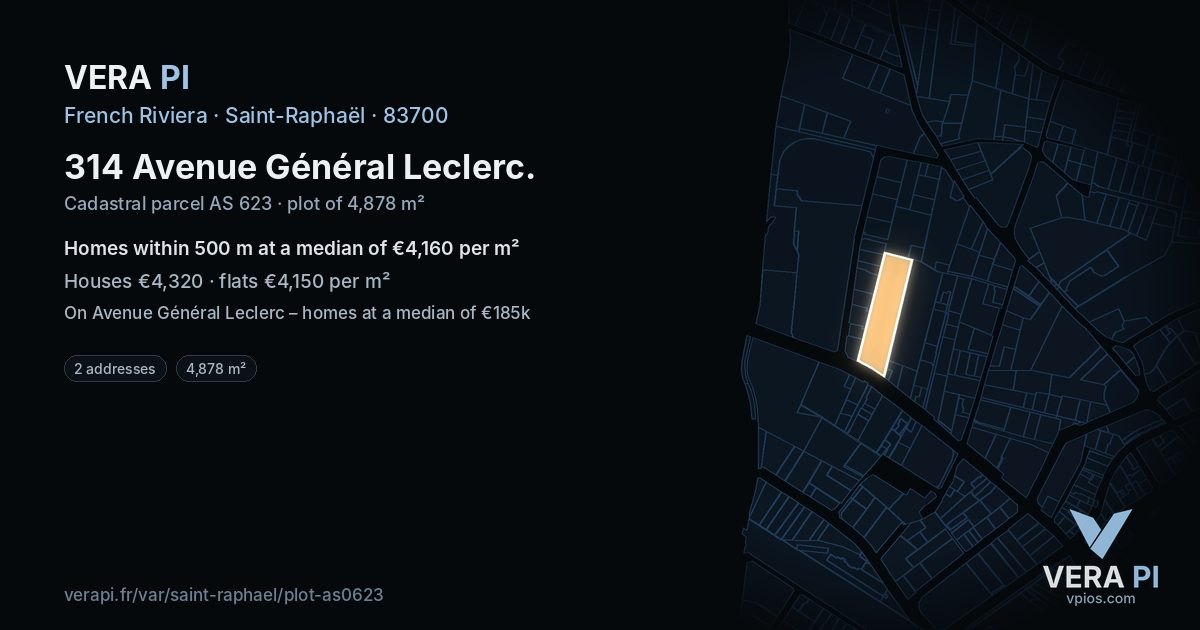 314 Avenue Général Leclerc, Saint-Raphaël at night – the plot lit, the parcels around coloured by the prices near them