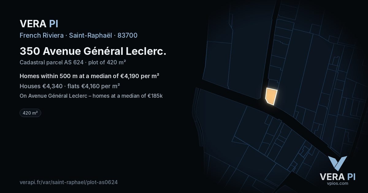 350 Avenue Général Leclerc, Saint-Raphaël at night – the plot lit, the parcels around coloured by the prices near them
