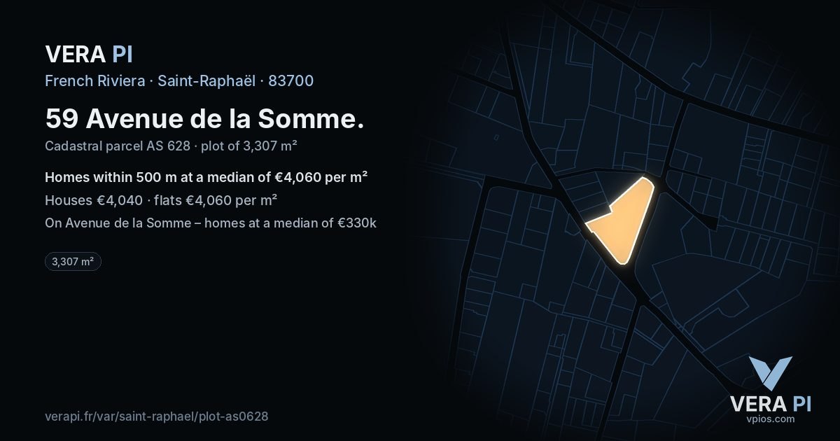 59 Avenue de la Somme, Saint-Raphaël at night – the plot lit, the parcels around coloured by the prices near them
